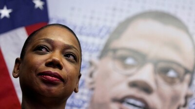 FILE PHOTO: Nassau County Chief of Detectives Keechant Sewell looks on as she is announced the first ever female NYPD Commissioner by incoming New York City Mayor Eric Adams, in Queensbridge Houses, Queens, New York City, U.S., December 15, 2021. REUTERS/Andrew Kelly/File Photo (REUTERS)