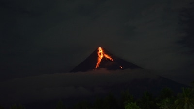 Lava flows from Mount Mayon volcano, in Daraga, Philippines June 11, 2023. (Nehemiah Manzanilla Sitiar/via REUTERS)