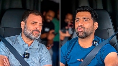 Congress leader Rahul Gandhi interacts with an Indian American truck driver while traveling in his truck from Washington DC to New York. (PTI) Congress leader Rahul Gandhi interacts with an Indian American truck driver while traveling in his truck from Washington DC to New York. (PTI)