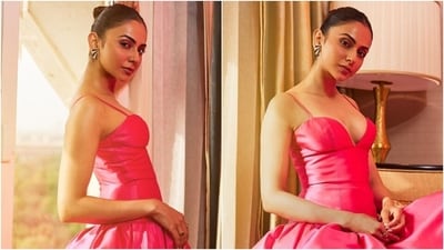 Rakul Preet Singh wears a hot pink plunge-neck gown for new photoshoot. (Instagram) Rakul Preet Singh wears a hot pink plunge-neck gown for new photoshoot. (Instagram)