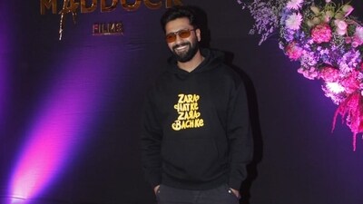 Vicky Kaushal also posed for some solo photos. He was dressed in a black hoodie and matching pants. Vicky's father Sham Kaushal was also spotted at the bash and posed for solo photos. Vicky Kaushal also posed for some solo photos. He was dressed in a black hoodie and matching pants. Vicky's father Sham Kaushal was also spotted at the bash and posed for solo photos.