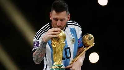 Lionel Messi with the World Cup Trophy, FIFA World Cup, Qatar, 2022