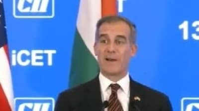 US ambassador to India Eric Garcetti speaks at an event in New Delhi. (Twitter/ANI)