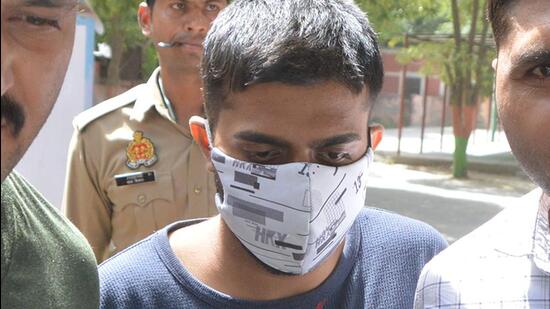 Shahnawaz Khan, the prime suspect in the case, in Ghaziabad on Tuesday. (Sakib Ali/HT Photo)