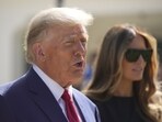 Former president Donald Trump talks to the media with Melania Trump. Former president Donald Trump talks to the media with Melania Trump.