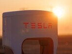  A Tesla supercharging station is seen in the early morning sun, in Kettleman City, California, U.S.