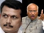 DMK minister Senthil Balaji (L) and Congress leader Mallikarjun Kharge. (File) DMK minister Senthil Balaji (L) and Congress leader Mallikarjun Kharge. (File)