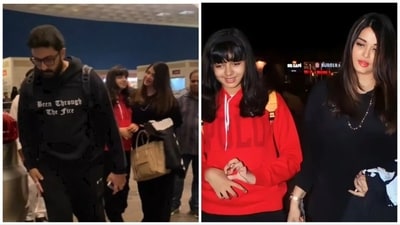 Abhishek Bachchan, Aaradhya Bachchan and Aishwarya Rai at Mumbai airport. (Pics: Viral Bhayani and Yogen Shah) Abhishek Bachchan, Aaradhya Bachchan and Aishwarya Rai at Mumbai airport. (Pics: Viral Bhayani and Yogen Shah)