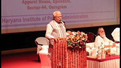 Chief minister Manohar Lal Khattar addressing a ‘Naetikta Shivir’ organised by the Haryana Institute of Public Administration (HIPA), Gurugram, on Wednesday. Chief minister Manohar Lal Khattar addressing a ‘Naetikta Shivir’ organised by the Haryana Institute of Public Administration (HIPA), Gurugram, on Wednesday.