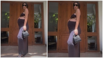 Gabriella Demetriades kept it comfy yet stylish flaunting her baby bump in a black cut-out slip-on dress.&nbsp; (Instagram/@gabriellademetriades)