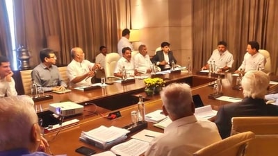 The meeting was organised at a private hotel. (@BJP4Karnataka/Twitter) The meeting was organised at a private hotel. (@BJP4Karnataka/Twitter)