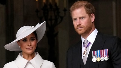 Prince Harry and Meghan Markle leave after a service of thanksgiving for the reign of Queen Elizabeth II at St Paul's Cathedral in London (AP Photo/Matt Dunham, Pool, File) (AP) Prince Harry and Meghan Markle leave after a service of thanksgiving for the reign of Queen Elizabeth II at St Paul's Cathedral in London (AP Photo/Matt Dunham, Pool, File) (AP)