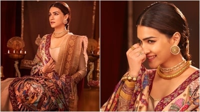 Kriti Sanon wears an anarkali and a shawl inspired by Ayodhya Tales to promote Adipurush. (Instagram) Kriti Sanon wears an anarkali and a shawl inspired by Ayodhya Tales to promote Adipurush. (Instagram)