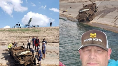 Man finds Jeep in water. (Facebook/@Cheney Lake Party Cove) Man finds Jeep in water. (Facebook/@Cheney Lake Party Cove)