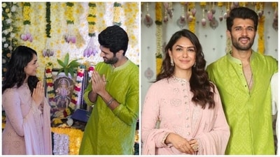 Mrunal Thakur and Vijay Deverakonda at the launch of their Telugu film VD13.