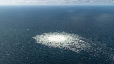 Gas leak at Nord Stream 2 as seen from the Danish F-16 interceptor on Bornholm. (via REUTERS)