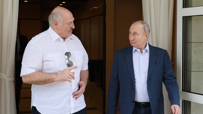 Russian President Vladimir Putin, left, and Belarusian President Alexander Lukashenko speak during their meeting at the Bocharov Ruchei residence in the resort city of Sochi, Russia, Friday, June 9, 2023. (AP) Russian President Vladimir Putin, left, and Belarusian President Alexander Lukashenko speak during their meeting at the Bocharov Ruchei residence in the resort city of Sochi, Russia, Friday, June 9, 2023. (AP)