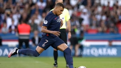 Paris St Germain's Kylian Mbappe takes a penalty (REUTERS)