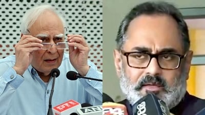 Rajya Sabha member Kapil Sibal and Union minister Rajeev Chandrashekhar. Rajya Sabha member Kapil Sibal and Union minister Rajeev Chandrashekhar.
