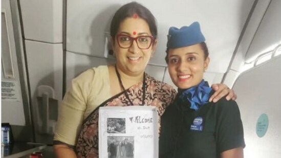 Smriti Irani shared a glimpse and expressed appreciation for the gesture shown by IndiGo cabin crew. (Instagram/ snehaji_20)