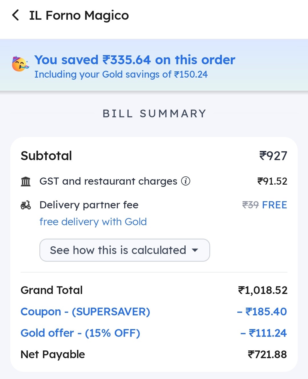 Screengrab of the bill from Il Forno Magico (HT Photo) Screengrab of the bill from Il Forno Magico (HT Photo)