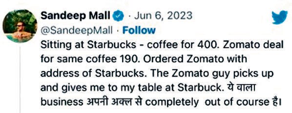 A screenshot of Sandeep Mall’s tweet (Source: Twitter) A screenshot of Sandeep Mall’s tweet (Source: Twitter)