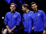 Roger Federer, Rafael Nadal, and Novak Djokovic during the Laver Cup 2022