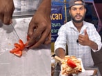Man makes tomato ice cream. Man makes tomato ice cream.