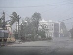 A view of heavy rainfall with strong winds as cyclone Biparjoy starts making landfall at Mandvi, in Kutch, Thursday. A view of heavy rainfall with strong winds as cyclone Biparjoy starts making landfall at Mandvi, in Kutch, Thursday.
