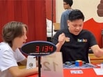 Max Park’s reaction after solving Rubik’s Cube in record-breaking time. Max Park’s reaction after solving Rubik’s Cube in record-breaking time.