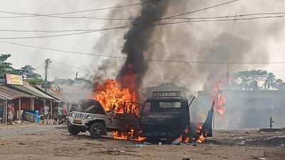 A car set ablaze during a clash between supporters of Indian Secular Front (ISF) and Trinamool Congress (TMC) in Bhangore area (PTI) A car set ablaze during a clash between supporters of Indian Secular Front (ISF) and Trinamool Congress (TMC) in Bhangore area (PTI)