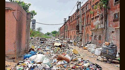 A view of the garbage dump site in Ludhiana on Thursday. (HT Photo)