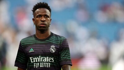 Real Madrid's Brazilian forward Vinicius Junior warms up prior to a La Liga match. (AFP) Real Madrid's Brazilian forward Vinicius Junior warms up prior to a La Liga match. (AFP)