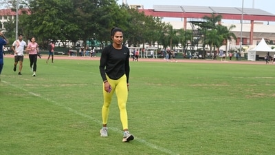 Anjali Devi during the Inter-state athletics competition in Bhubaneswar on Thursday. (AFI) Anjali Devi during the Inter-state athletics competition in Bhubaneswar on Thursday. (AFI)