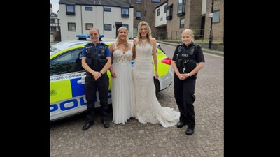 UK police escort brides to their wedding venue. (Facebook/@Hedge End Police Department)