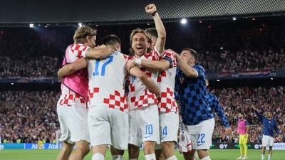 Soccer Football - UEFA Nations League - Semi Final - Netherlands v Croatia - Feyenoord Stadium, Rotterdam, Netherlands - June 14, 2023 Croatia's Luka Modric celebrates scoring their fourth goal with teammates REUTERS/Wolfgang Rattay (REUTERS)