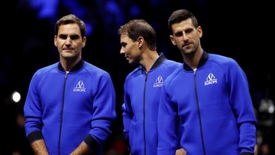 Roger Federer, Rafael Nadal, and Novak Djokovic during the Laver Cup 2022 (Action Images via Reuters)