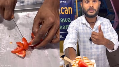 Man makes tomato ice cream. (Instagram/@aapkabhai_foody) Man makes tomato ice cream. (Instagram/@aapkabhai_foody)