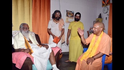 UP chief minister Yogi Adityanath during his meeting with Sri Ram Janmabhoomi Tirath Kshetra Trust chairman Mahant Nritya Gopal Das in Ayodhya on June 14. (HT photo) UP chief minister Yogi Adityanath during his meeting with Sri Ram Janmabhoomi Tirath Kshetra Trust chairman Mahant Nritya Gopal Das in Ayodhya on June 14. (HT photo)