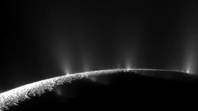 NASA's Cassini spacecraftshows the icy crust at the south pole of Saturn's moon Enceladus, with large fissures that allow water from the subsurface ocean to spray into space as geysers, forming a plume of icy particles. (AFP) NASA's Cassini spacecraftshows the icy crust at the south pole of Saturn's moon Enceladus, with large fissures that allow water from the subsurface ocean to spray into space as geysers, forming a plume of icy particles. (AFP)