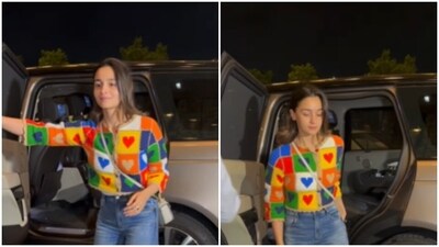 Alia Bhatt's cute cropped sweater and baggy jeans is the perfect airport look (Instagram/@viralbhayani) Alia Bhatt's cute cropped sweater and baggy jeans is the perfect airport look (Instagram/@viralbhayani)