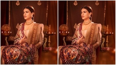 Kriti wore her tresses into a slicked braid and decked up in nude eyeshadow, black winged eyeliner, mascara-laden eyelashes, drawn eyebrows, contoured cheeks and a shade of nude lipstick. (Instagram/@kritisanon) Kriti wore her tresses into a slicked braid and decked up in nude eyeshadow, black winged eyeliner, mascara-laden eyelashes, drawn eyebrows, contoured cheeks and a shade of nude lipstick. (Instagram/@kritisanon)