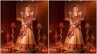 Kriti played muse to fashion designer duo Sukriti and Aakriti and picked an anarkali suit from the shelves of the designer house. The actor looked ethereal in the ivory white anarkali with a matching dupatta with frill patterns and zari details. (Instagram/@kritisanon) Kriti played muse to fashion designer duo Sukriti and Aakriti and picked an anarkali suit from the shelves of the designer house. The actor looked ethereal in the ivory white anarkali with a matching dupatta with frill patterns and zari details. (Instagram/@kritisanon)