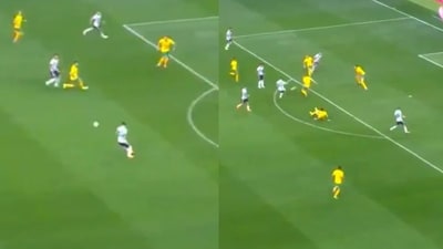 Lionel Messi scores against Australia. Lionel Messi scores against Australia.