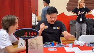 Max Park’s reaction after solving Rubik’s Cube in record-breaking time. (YouTube/Guinness World Records) Max Park’s reaction after solving Rubik’s Cube in record-breaking time. (YouTube/Guinness World Records)