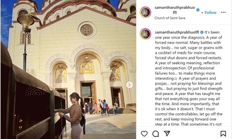 Samantha Ruth Prabhu on 1 year of her Myositis diagnosis. Samantha Ruth Prabhu on 1 year of her Myositis diagnosis.