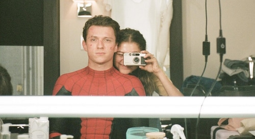 Tom Holland and Zendaya on the sets of Spider-Man: Far from Home. Tom Holland and Zendaya on the sets of Spider-Man: Far from Home.