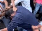 Prabhas and Kriti Sanon in Adipurush (L), fans beat up a person for not liking film. Prabhas and Kriti Sanon in Adipurush (L), fans beat up a person for not liking film.