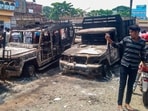 Charred remains of vehicles after clashes broke out over filing of nominations for upcoming West Bengal Panchayat polls, at Bhangore area in South 24 Parganas, on Friday. Charred remains of vehicles after clashes broke out over filing of nominations for upcoming West Bengal Panchayat polls, at Bhangore area in South 24 Parganas, on Friday.