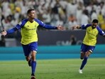 Al Nassr's Cristiano Ronaldo celebrates scoring a goal.